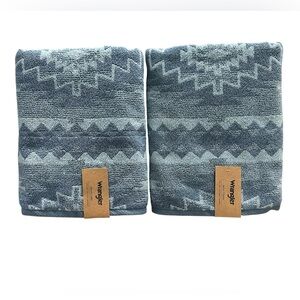 *New* Wrangler Bath Towels Set of 2 Blue Southwestern Aztec Pattern